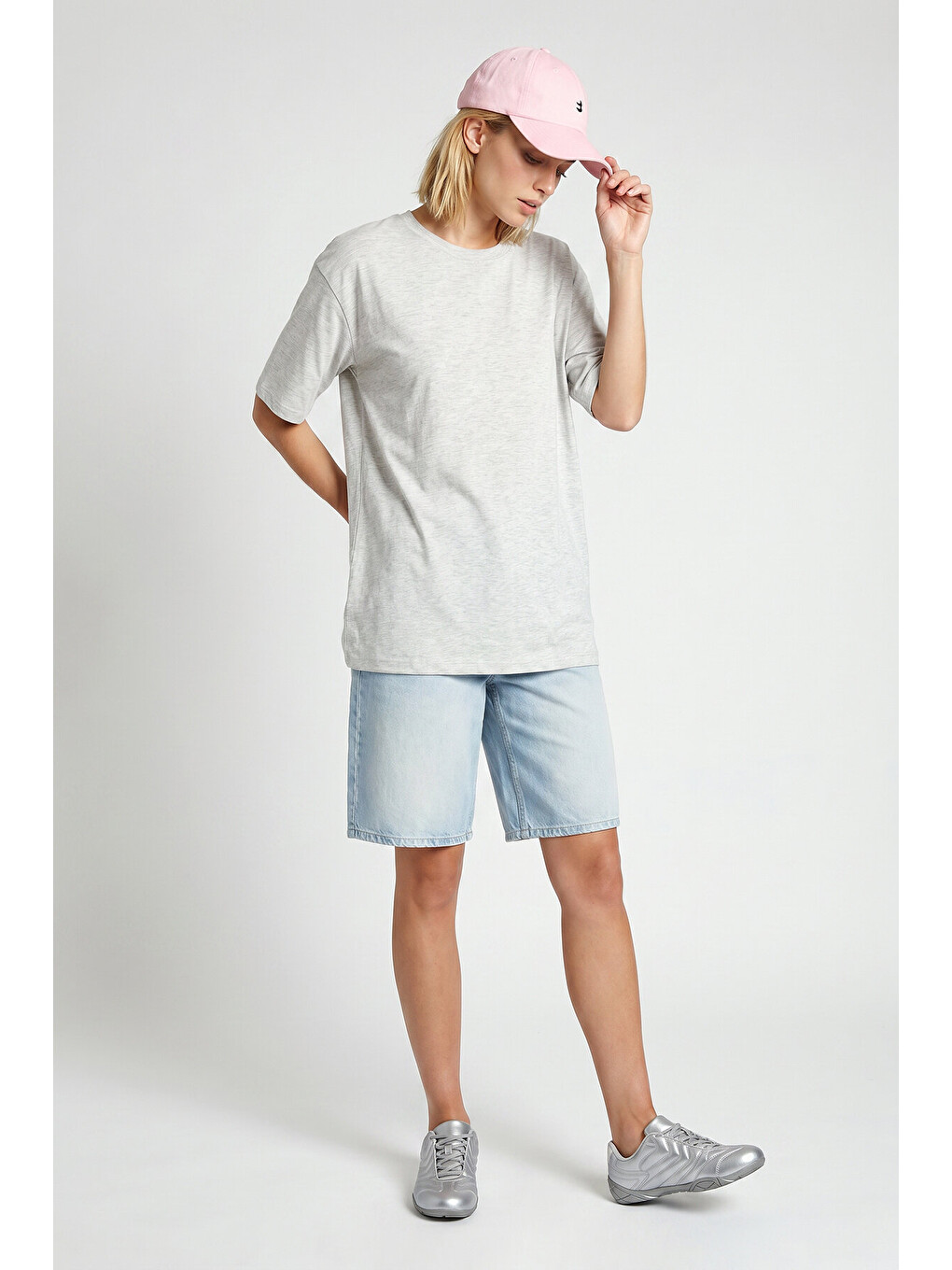 Gri Oversize Basic Fitilli Modal T-shirt GRİ MELANJ LUB0361-1