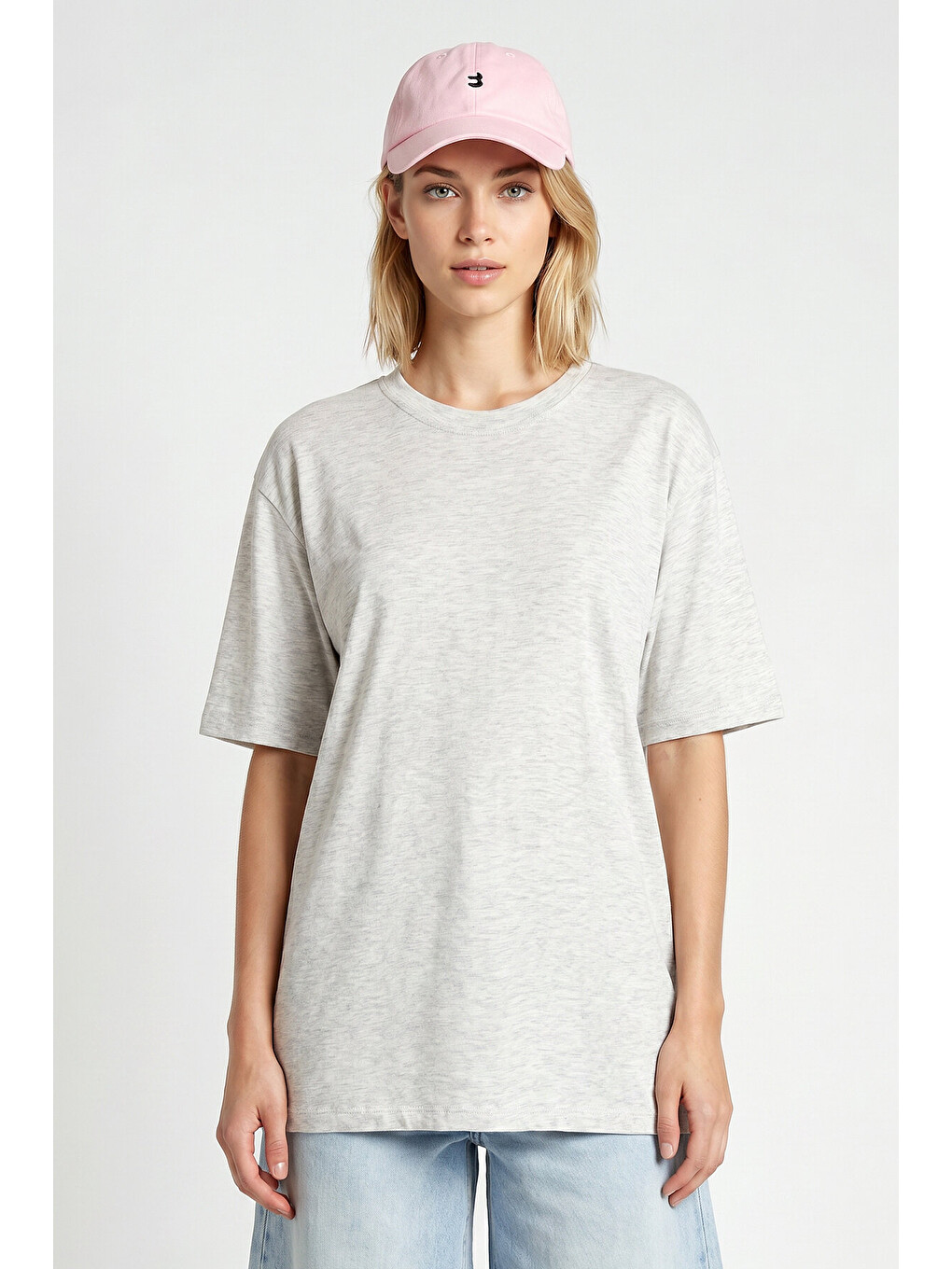 Gri Oversize Basic Fitilli Modal T-shirt GRİ MELANJ LUB0361-4