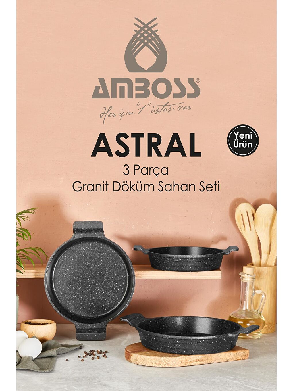 Renksiz Astral 3 Parça Granit Döküm Sahan Seti-1