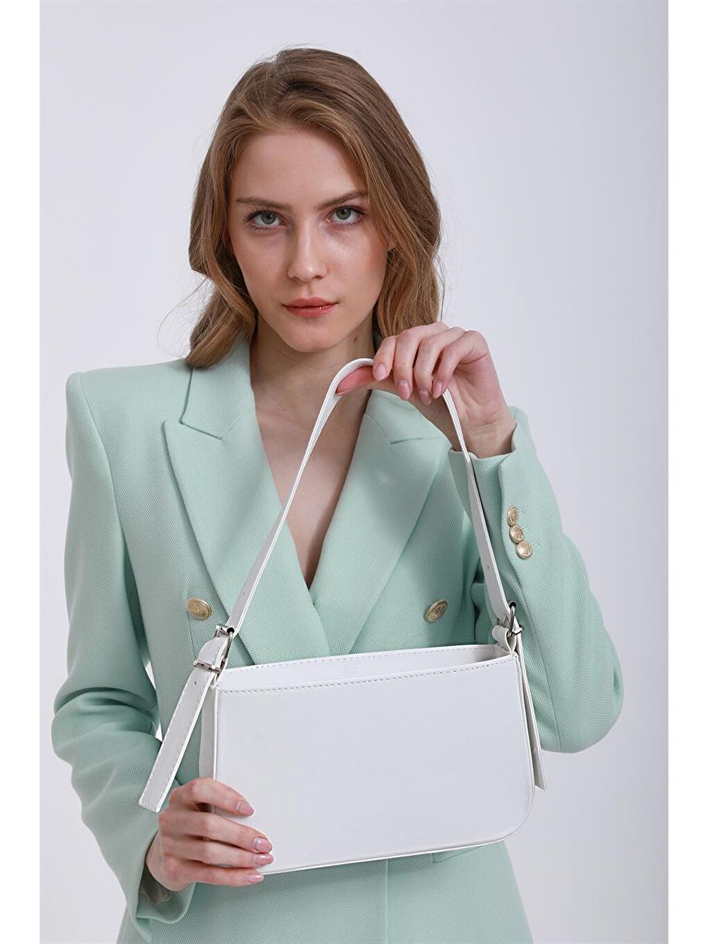 Jade Kemer Askılı  Baget  Kadın Çanta - Beyaz-5