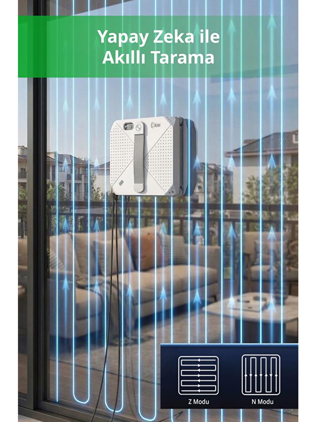 Siyah KWC-7140 Pencere Temizleme Robotu | 3500Pa Emiş & 3 Mod & Su Hazneli-4