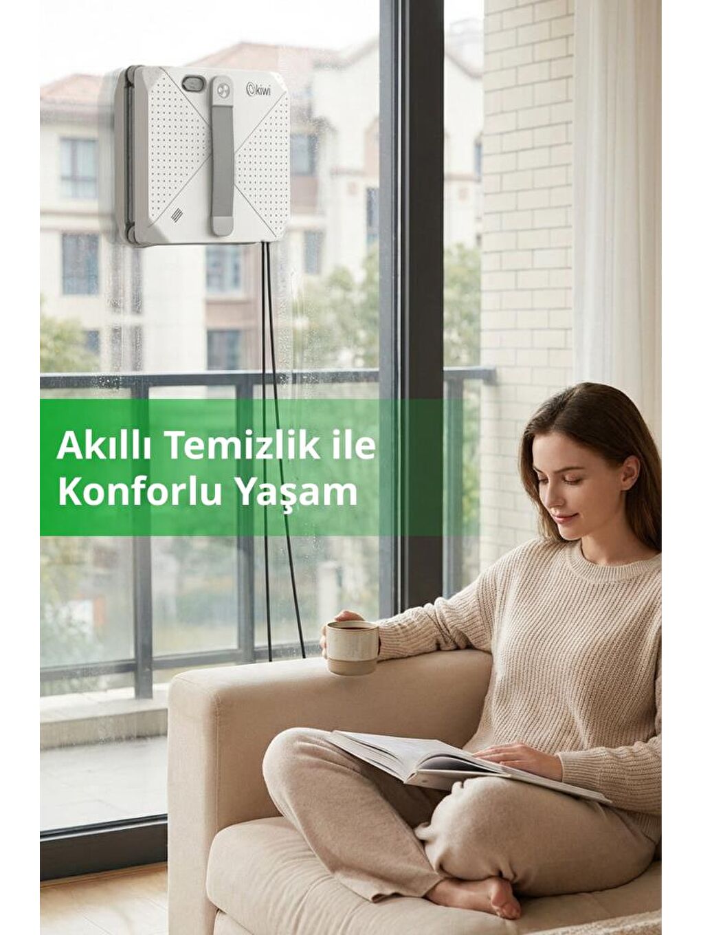 Siyah KWC-7140 Pencere Temizleme Robotu | 3500Pa Emiş & 3 Mod & Su Hazneli-5