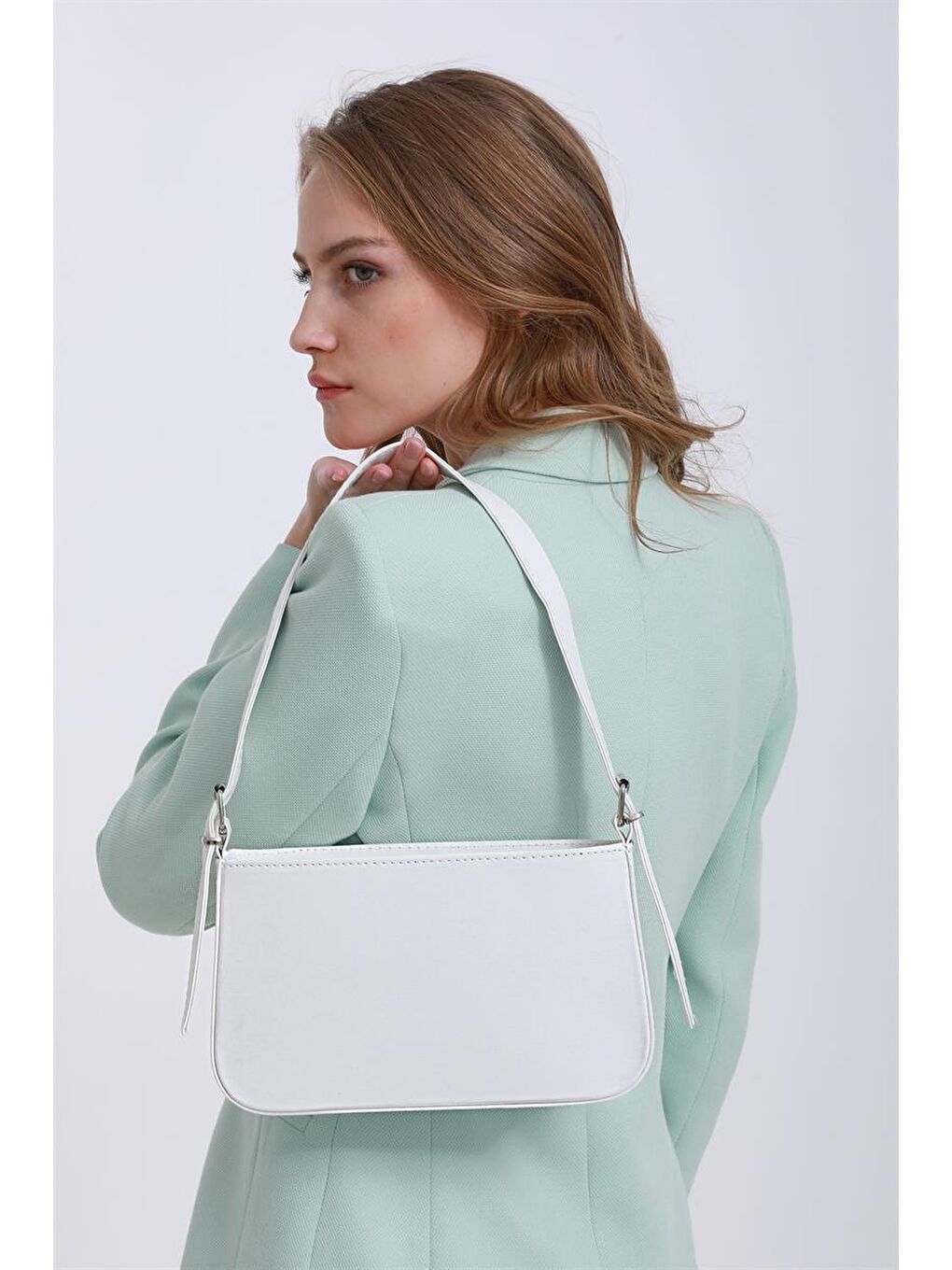 Jade Kemer Askılı  Baget  Kadın Çanta - Beyaz-6