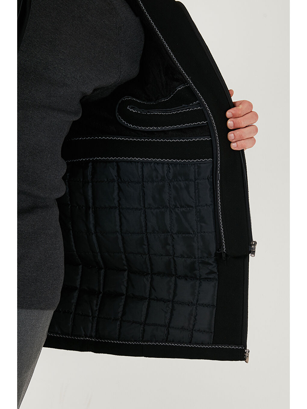 Siyah Slim Fit Çıkarılabilir Tüylü Yaka Detaylı Astarlı Kaşe Kaban 58400217-4