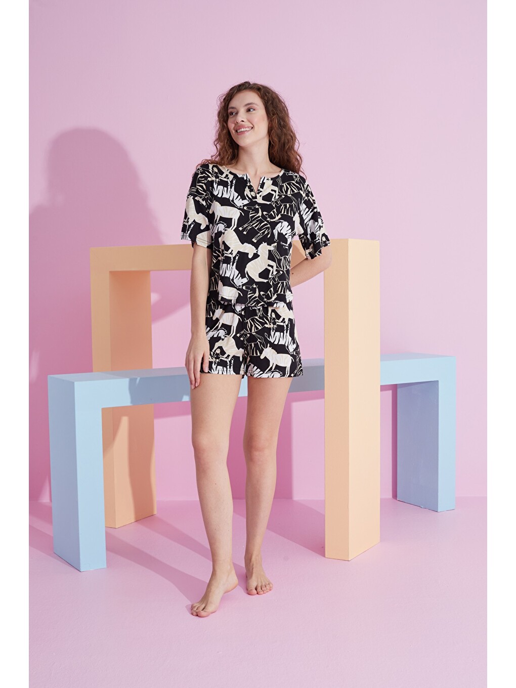 Karışık Elastanlı Örme T-shirt-şort Pijama Takım-1