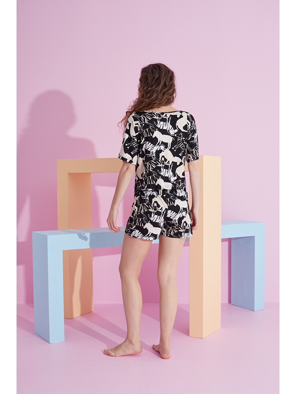Karışık Elastanlı Örme T-shirt-şort Pijama Takım-2