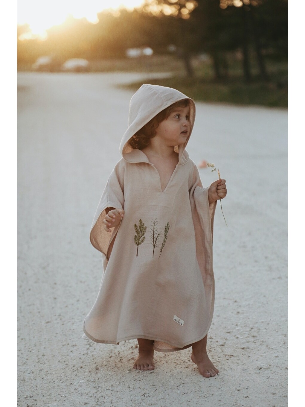 Bej Vanilla Kapüşonlu Müslin Panço Bebek Çocuk 1-5 Yaş-2
