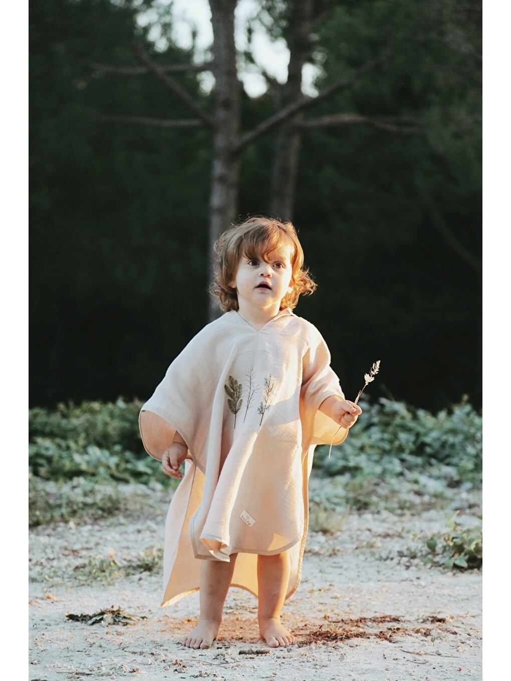 Bej Vanilla Kapüşonlu Müslin Panço Bebek Çocuk 1-5 Yaş-3
