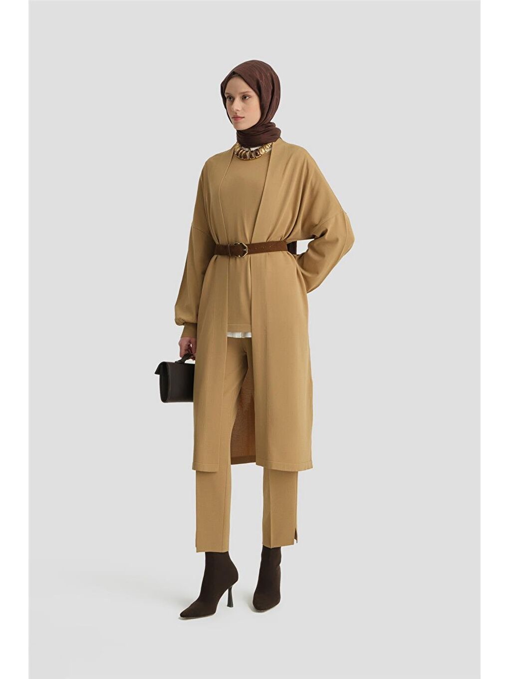 Kahverengi Üç Parça Triko Takım 24Kd2004 Taba-1