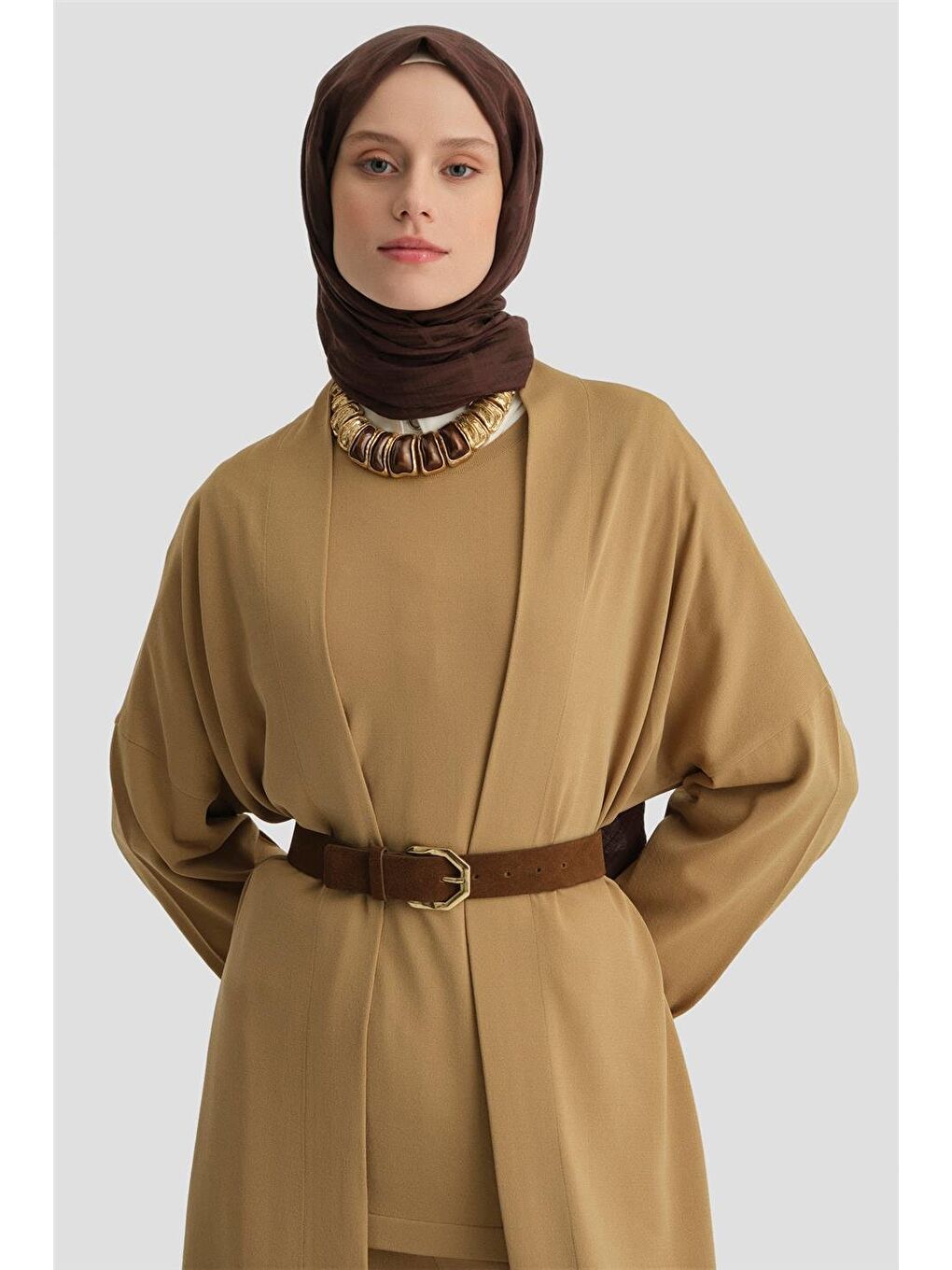 Kahverengi Üç Parça Triko Takım 24Kd2004 Taba-2