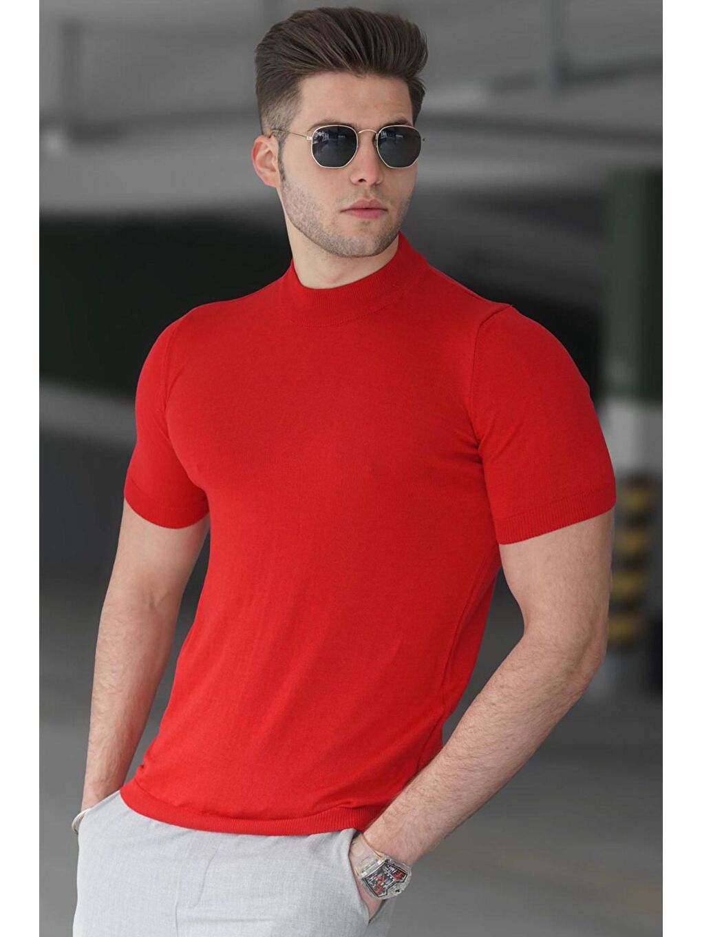 Yarım Balıkçı Kırmızı Erkek Triko Tişört 5069