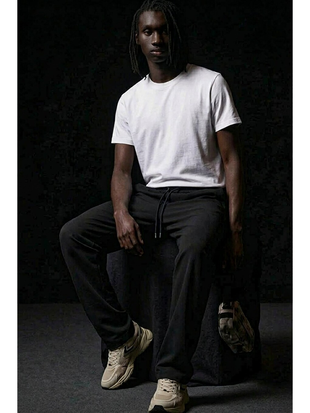 Erkek Relaxed Siyah Baggy Pantolon-1