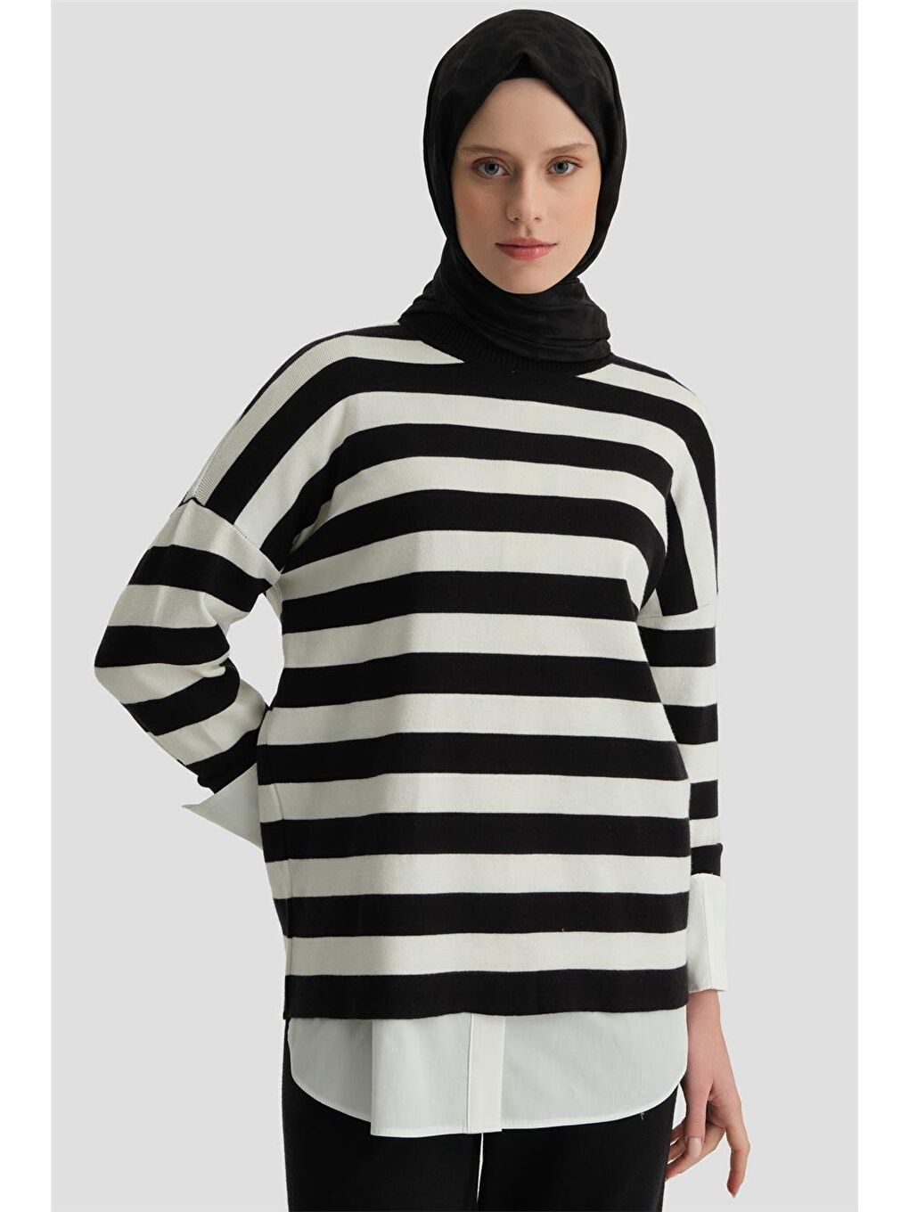 Çizgili Triko Takım 24Kd4213 Siyah-1