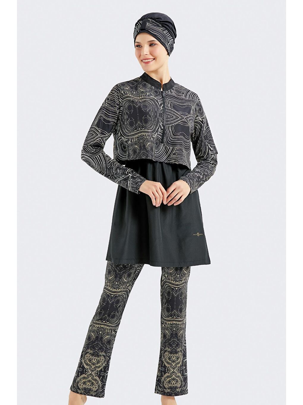 Modern Desen Detaylı Tam Kapalı Tesettür Mayo 4111 Siyah