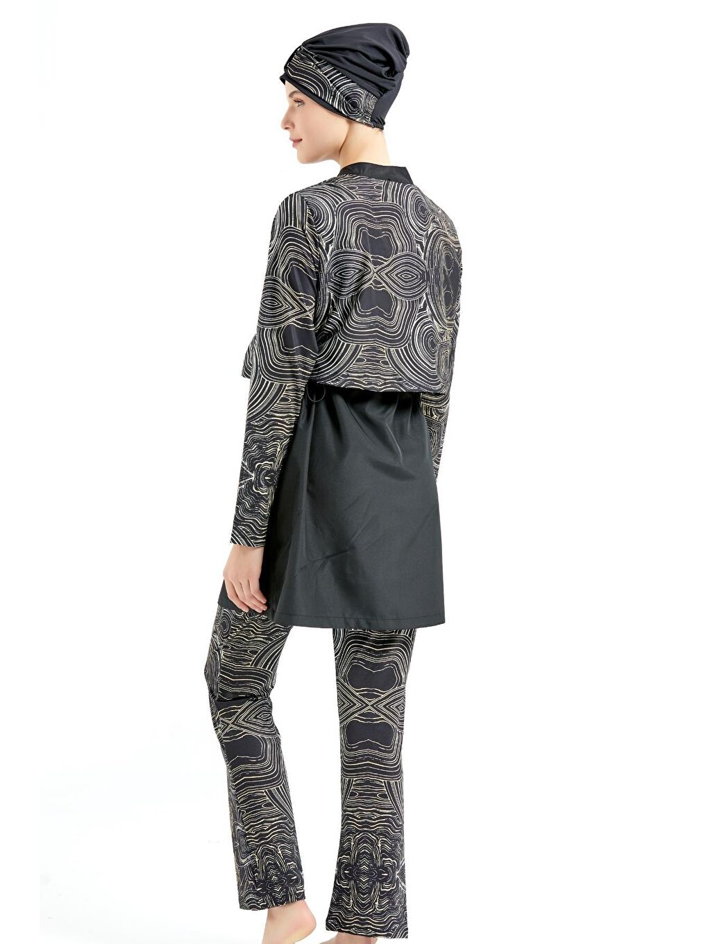 Modern Desen Detaylı Tam Kapalı Tesettür Mayo 4111 Siyah-1