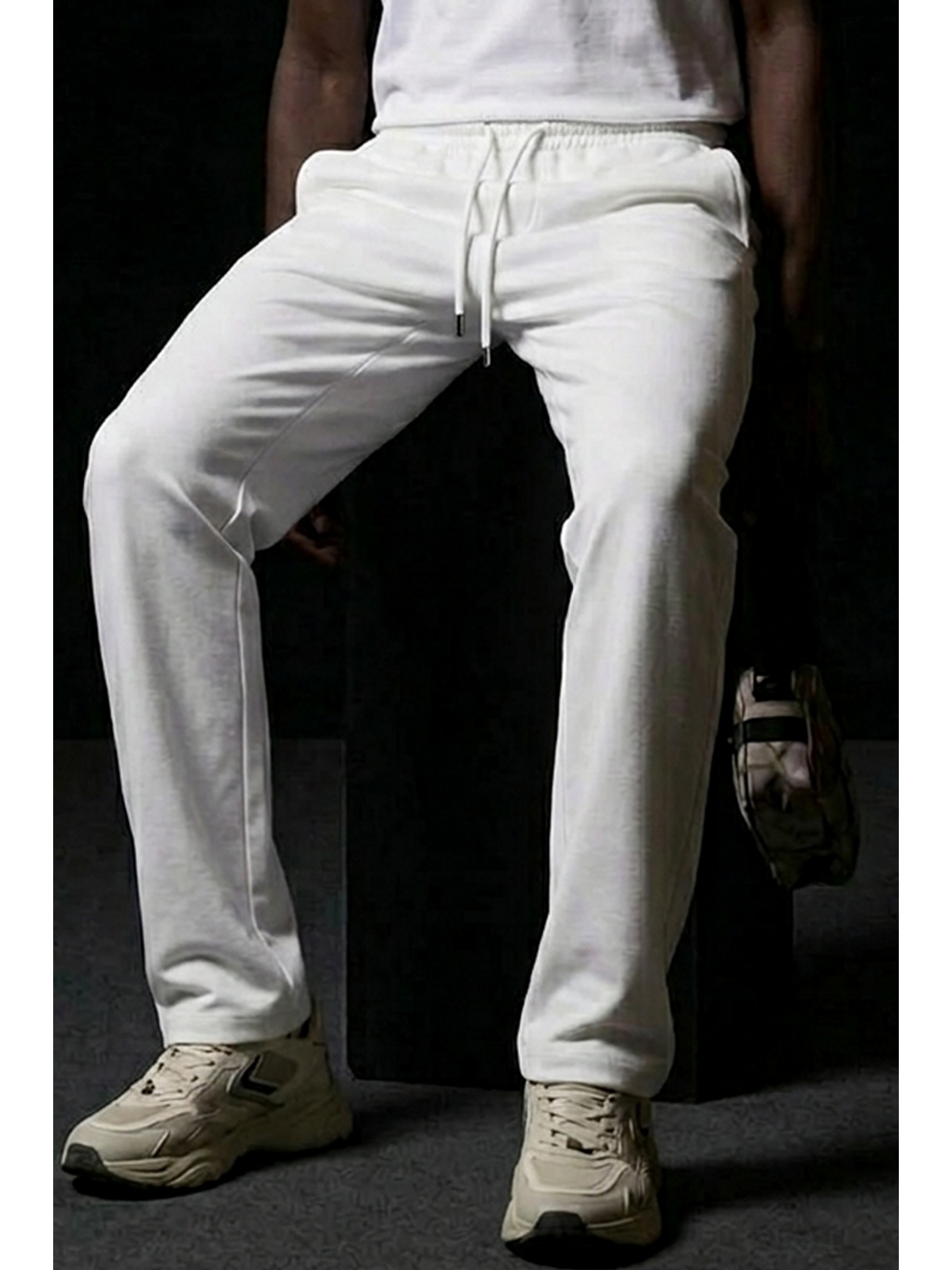 Erkek Relaxed Beyaz Baggy Pantolon-5