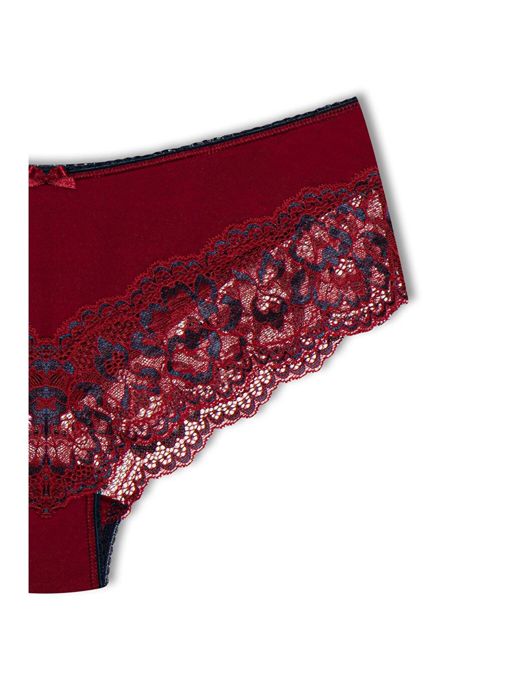 Bordo Paçası Çift Renk Dantel Kadın Külot-2