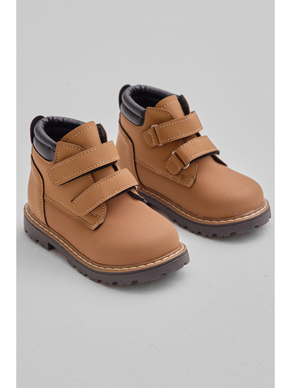 Kahverengi Çocuk Unisex Camel Kalın Termo Taban Sıcak Astarlı Çift Cırtlı Bot-2