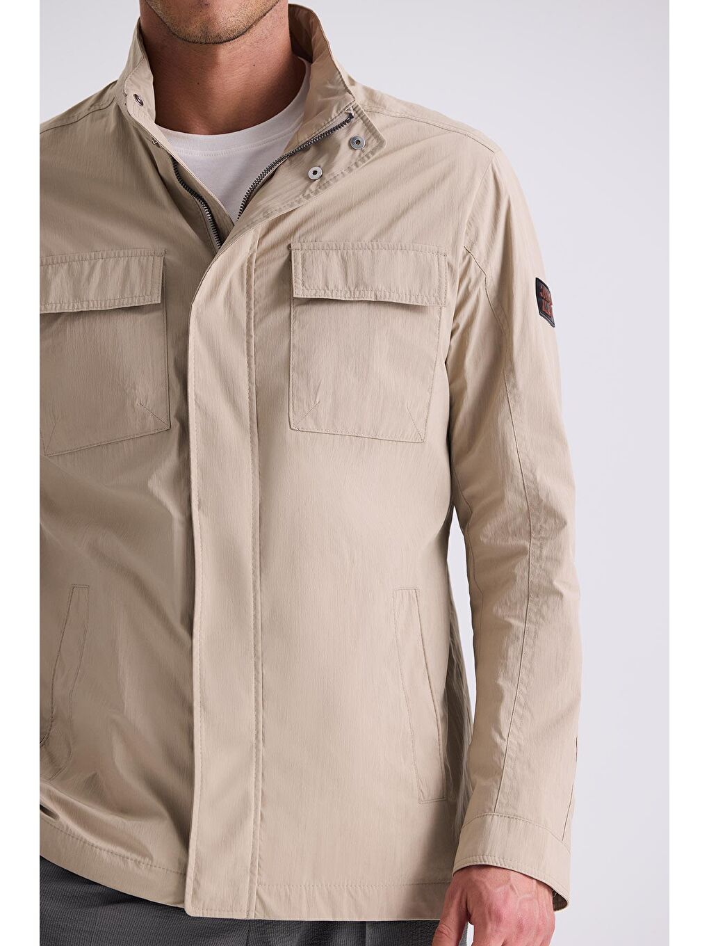 Bej Comfort Fit Dik Yaka Mevsimlik Spor Mont-2