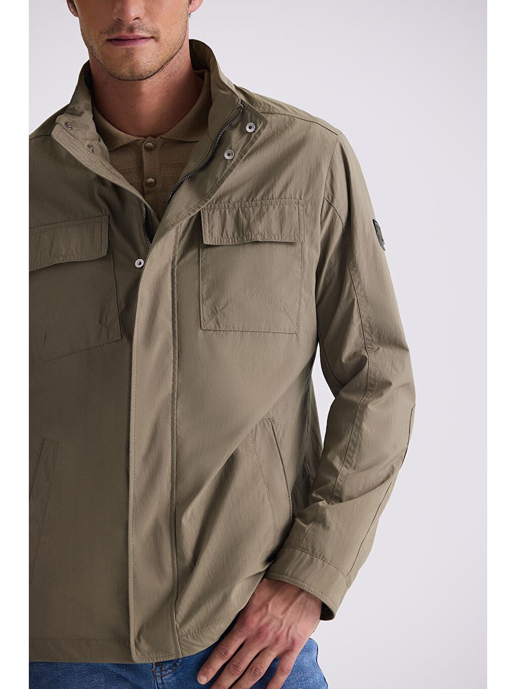 Haki Comfort Fit Dik Yaka Mevsimlik Spor Mont-2