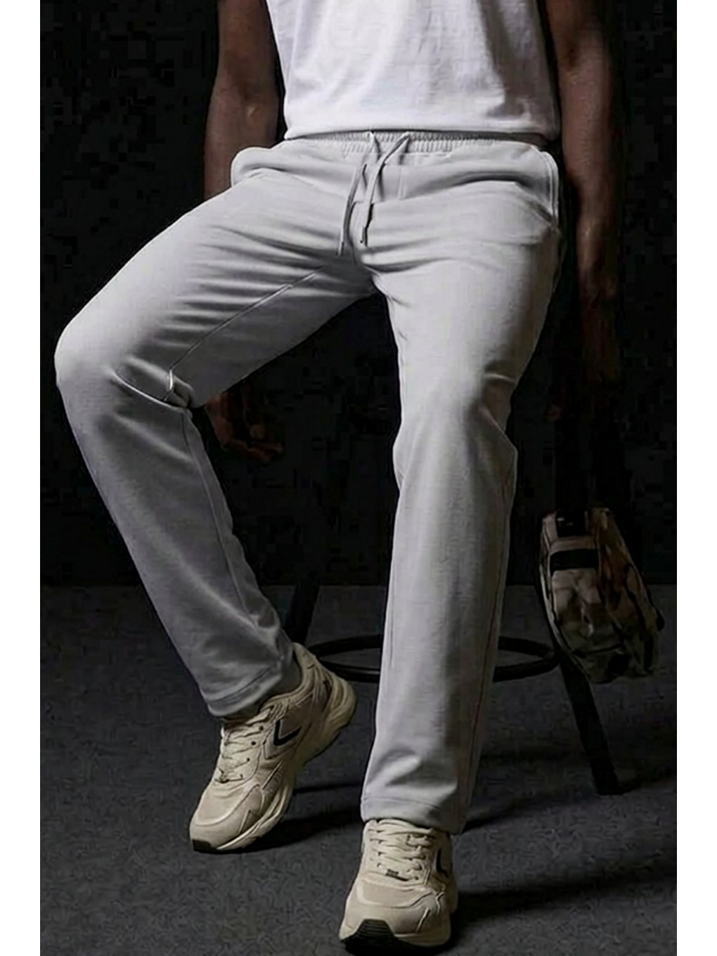 Beyaz Erkek Relaxed Açık Gri Baggy Pantolon-5