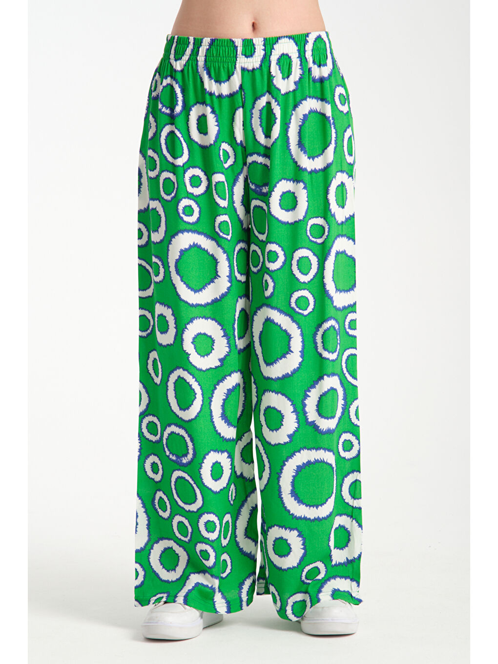 Yeşil Kadın Yuvarlak Desenli Dökümlü Viskon Pantolon 1082