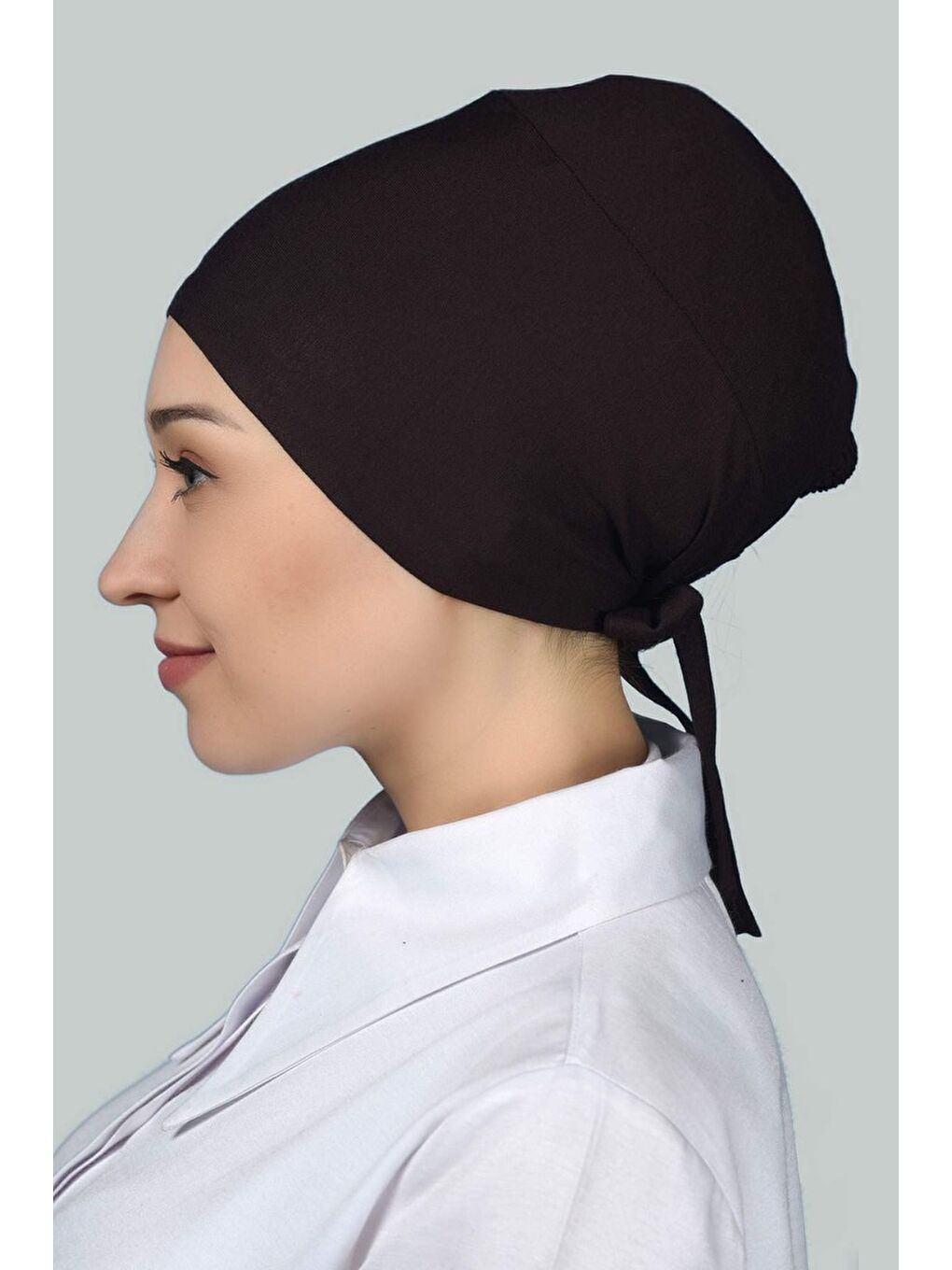 Kahverengi Kadın Pratik Dikişsiz Bağcıklı Kaymayan Tesettür Penye Bone-2