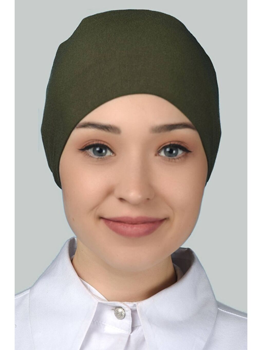 Haki Kadın Pratik Dikişsiz Bağcıklı Kaymayan Tesettür Penye Bone-1