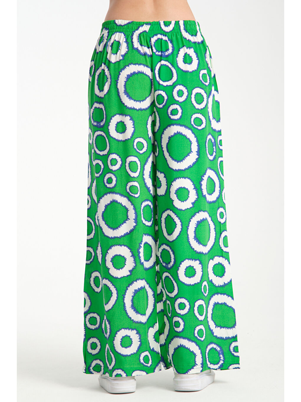 Yeşil Kadın Yuvarlak Desenli Dökümlü Viskon Pantolon 1082-3