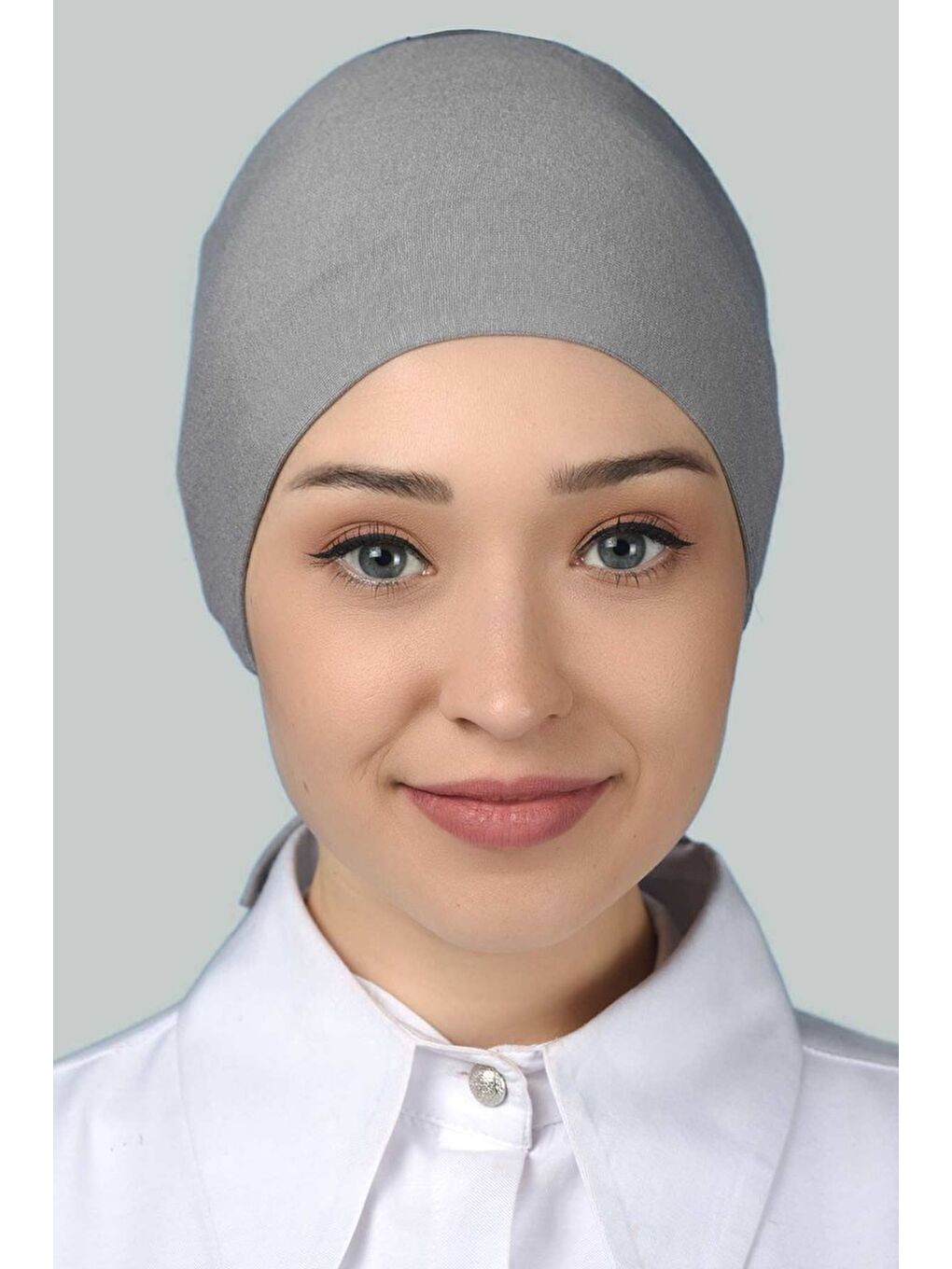 Gri Kadın Pratik Dikişsiz Bağcıklı Kaymayan Tesettür Penye Bone-1