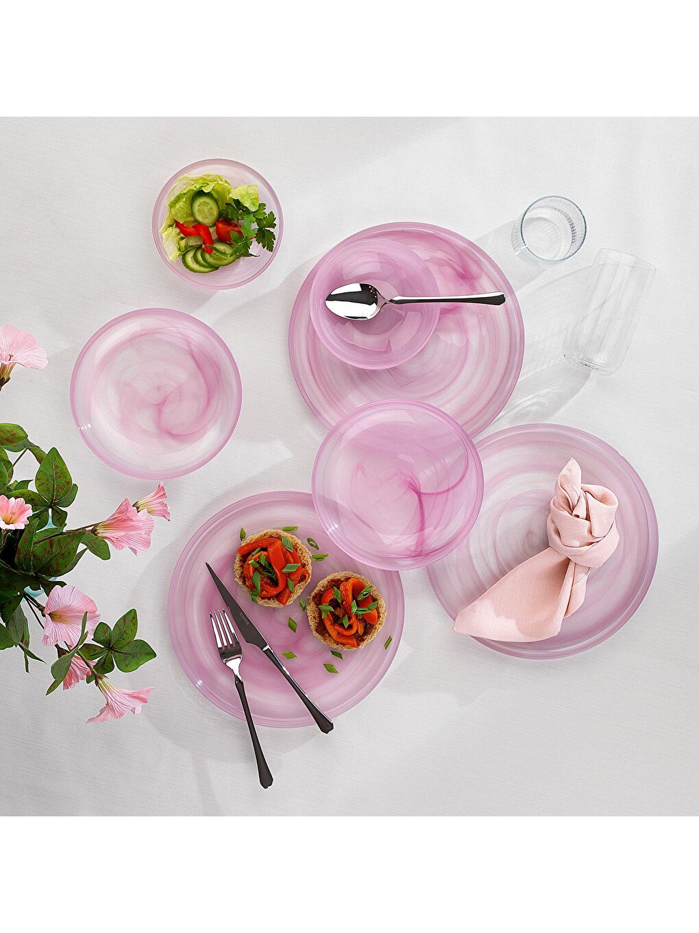 Lucid Yemek Takımı 18 Parça-Pembe