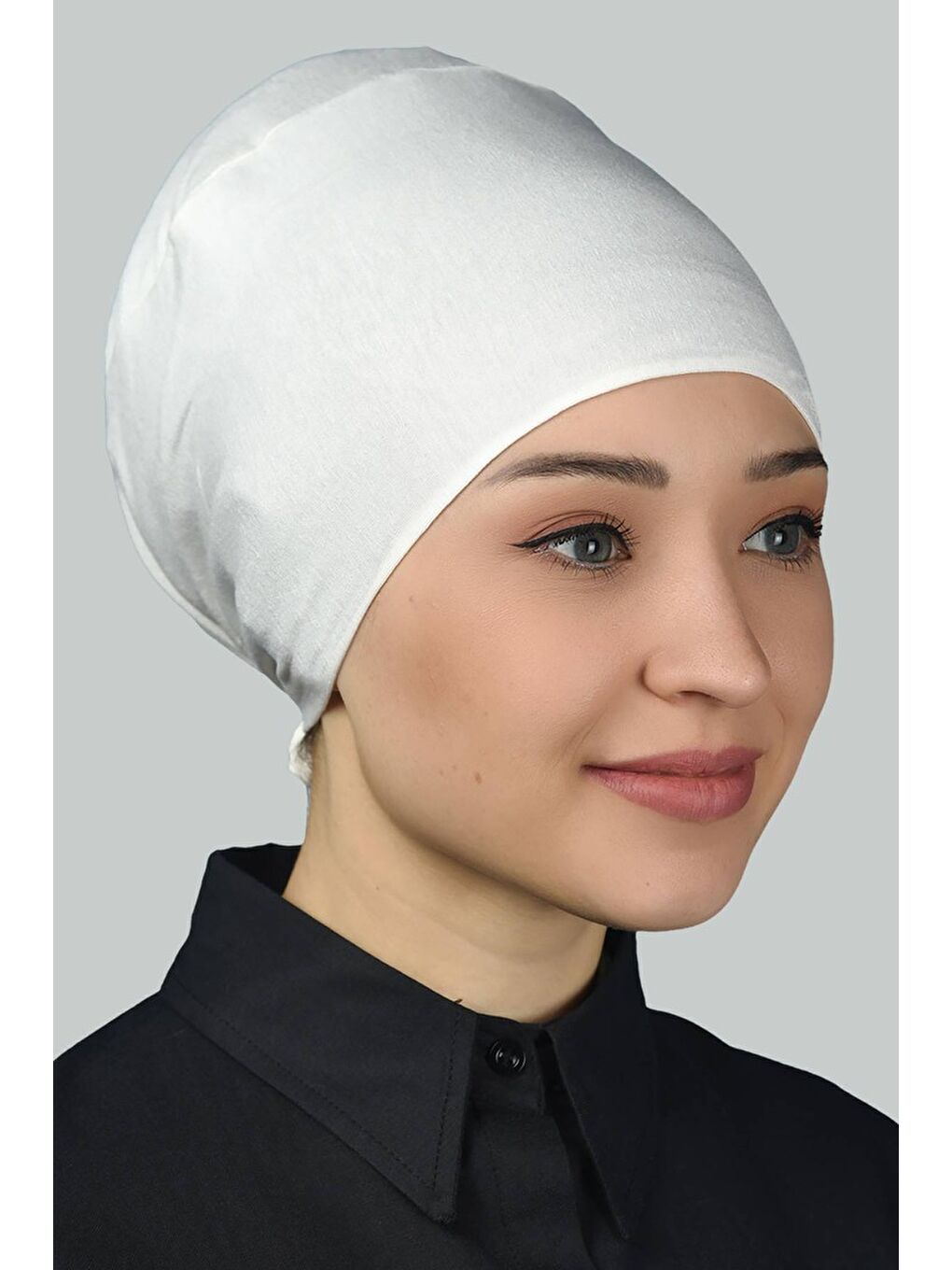 Ekru Kadın Pratik Dikişsiz Bağcıklı Kaymayan Tesettür Penye Bone-2