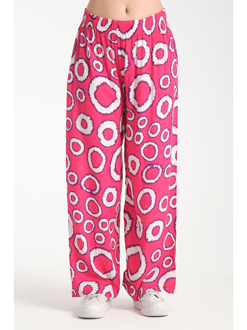 Fuşya Kadın Yuvarlak Desenli Dökümlü Viskon Pantolon 1082