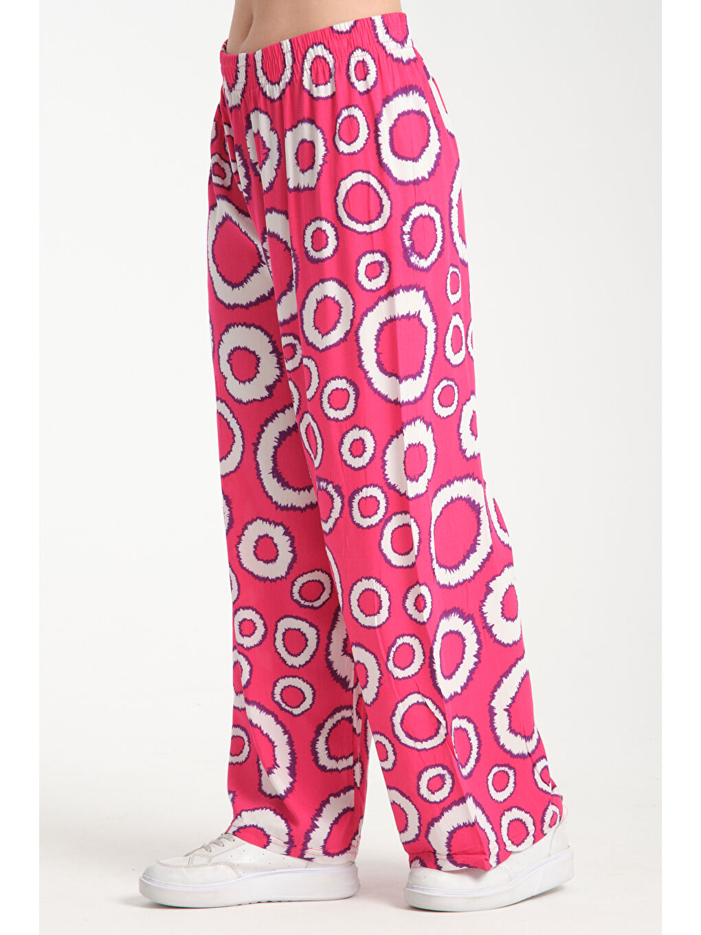Fuşya Kadın Yuvarlak Desenli Dökümlü Viskon Pantolon 1082-2