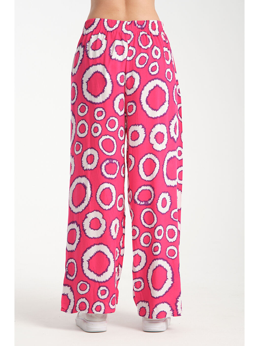 Fuşya Kadın Yuvarlak Desenli Dökümlü Viskon Pantolon 1082-3