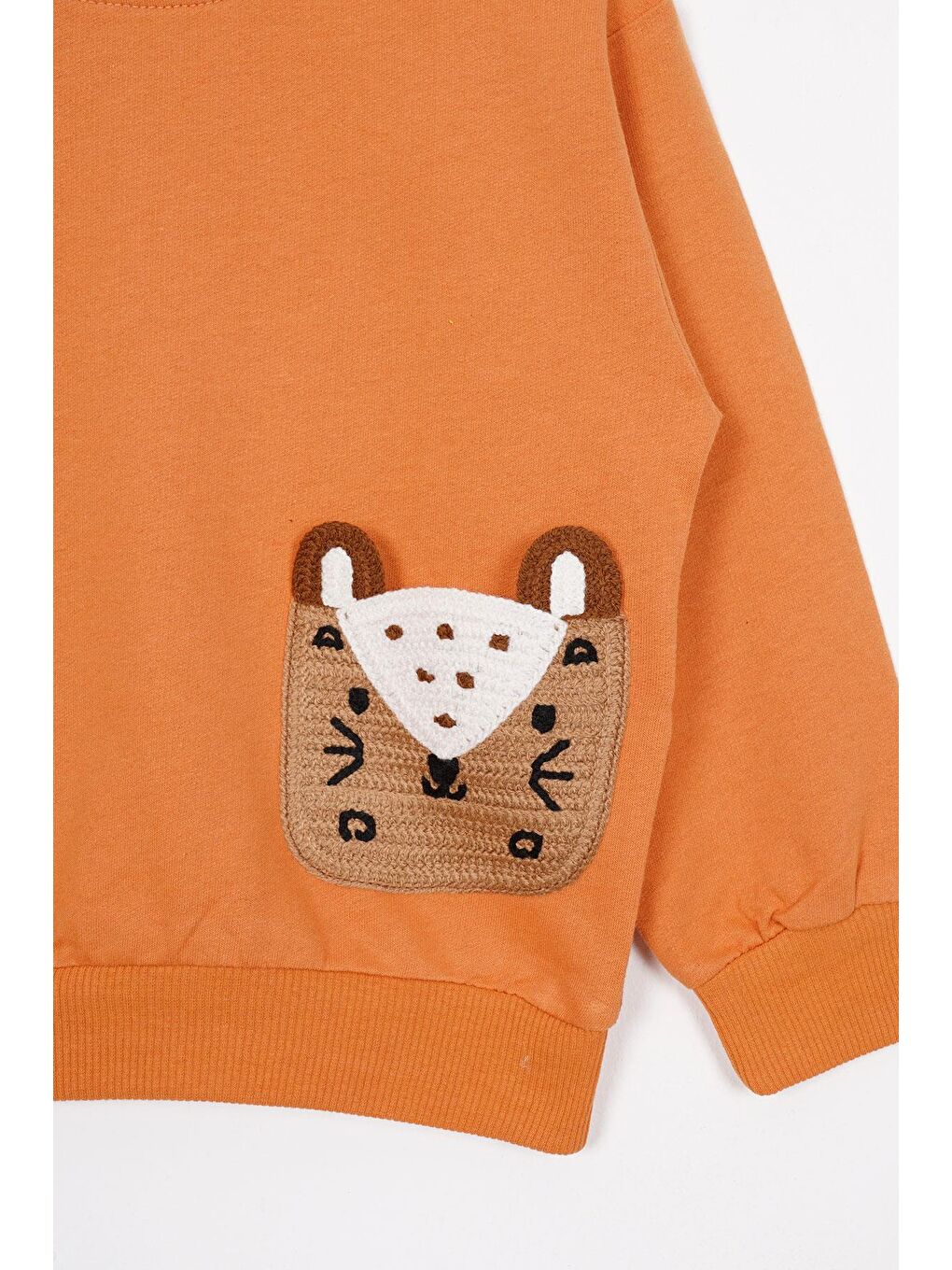 Kahverengi Bisiklet Yaka Cep Detaylı Kiremit Renk Erkek Çocuk Sweatshirt-1