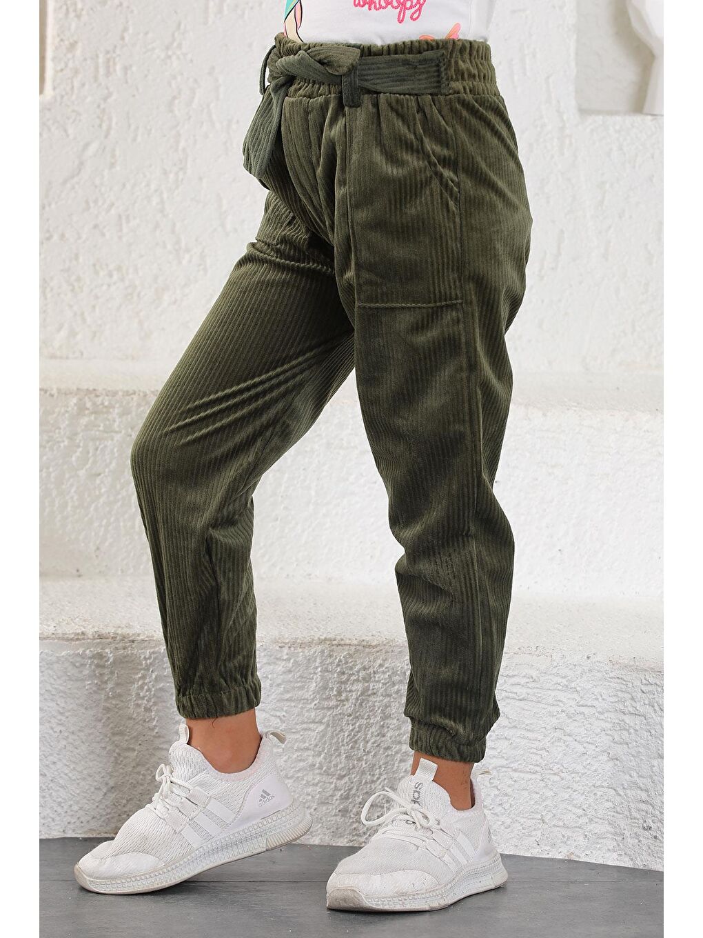 Bağlama Detaylı Haki Renk Kız Çocuk Pantolon