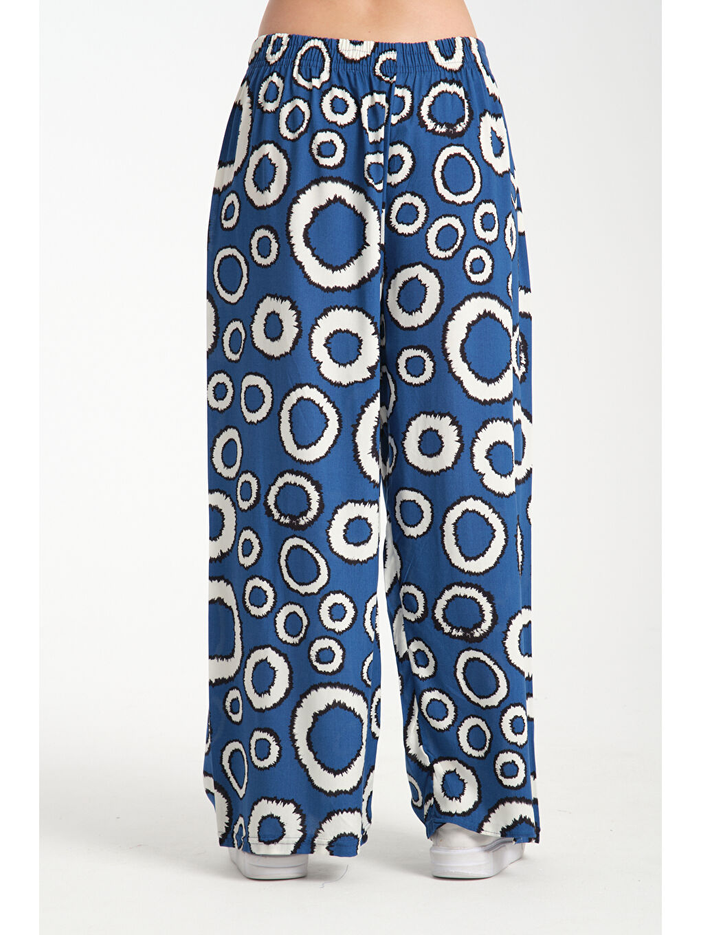 Lacivert Kadın Yuvarlak Desenli Dökümlü Viskon Pantolon 1082-3