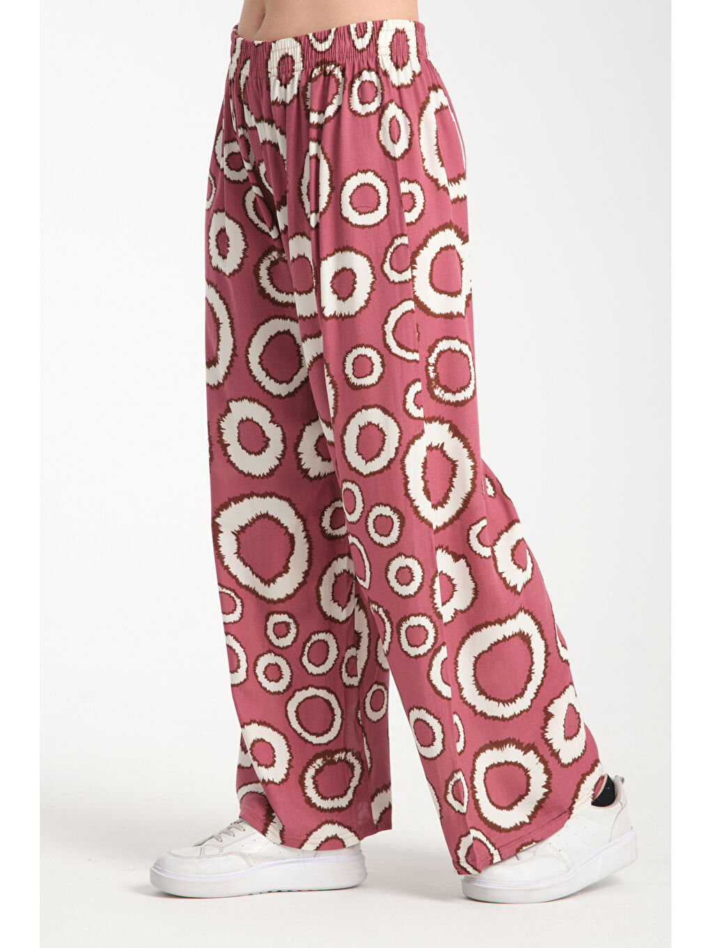 Mürdüm Kadın Yuvarlak Desenli Dökümlü Viskon Pantolon 1082-2