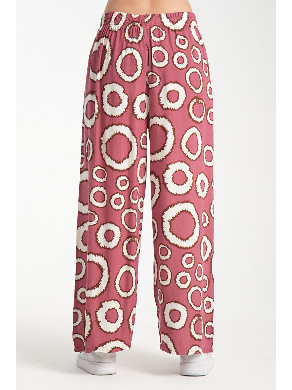 Mürdüm Kadın Yuvarlak Desenli Dökümlü Viskon Pantolon 1082-3