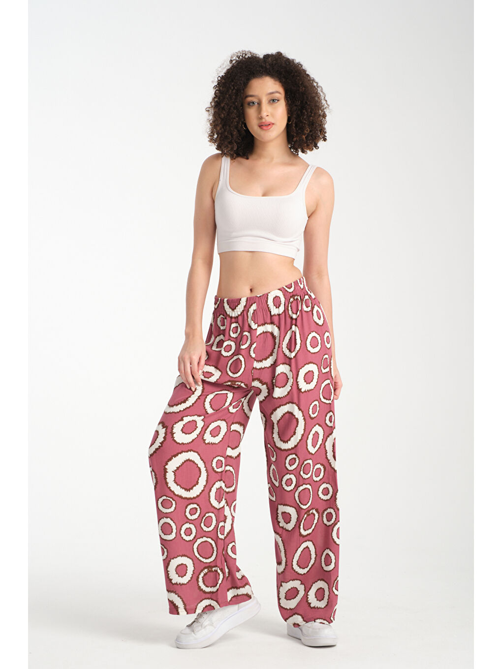 Mürdüm Kadın Yuvarlak Desenli Dökümlü Viskon Pantolon 1082-4