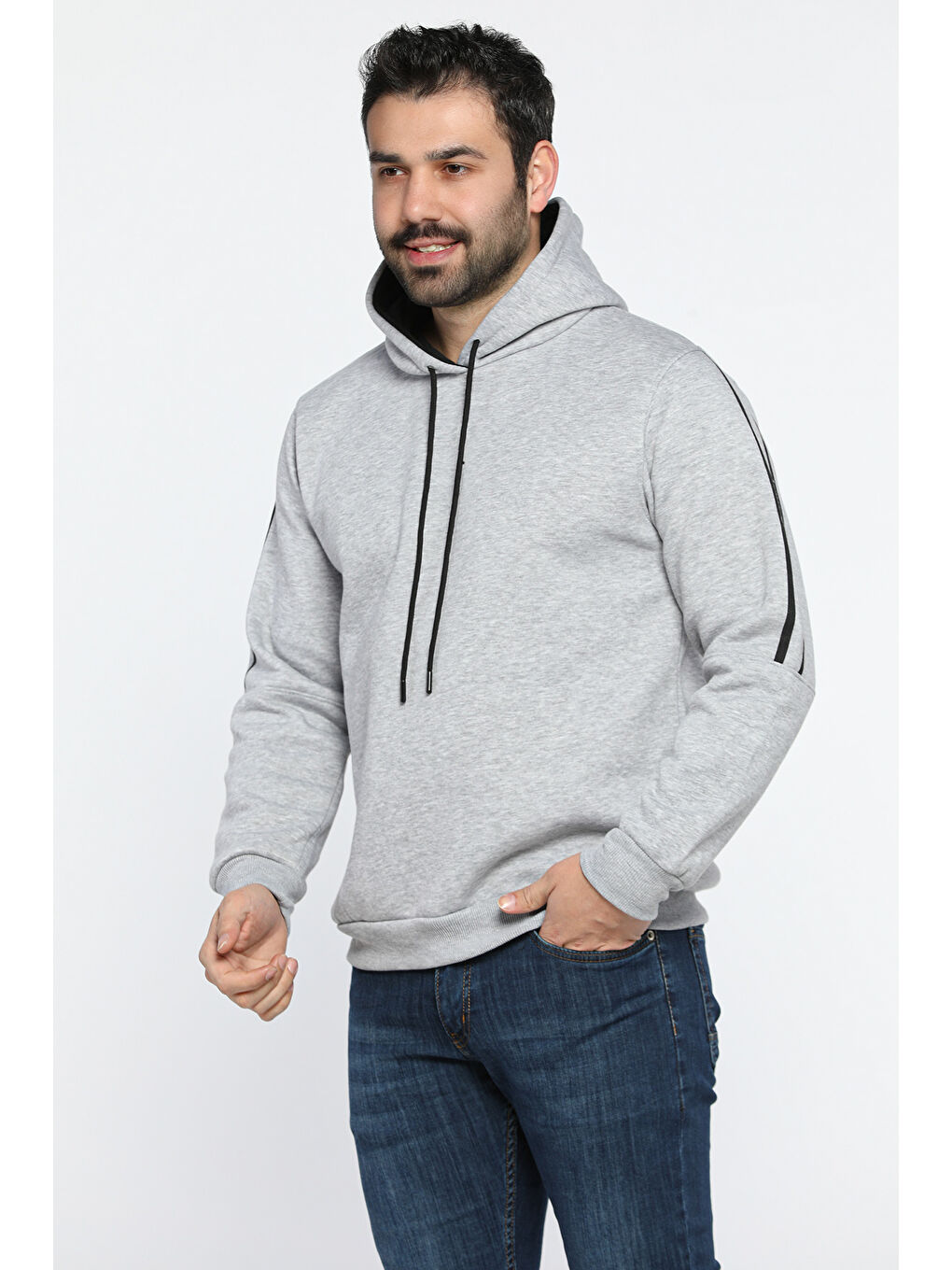 Mishar İtalia Gri Üç İplik Şardonlu Kapüşonlu Erkek Sweatshirt - 1