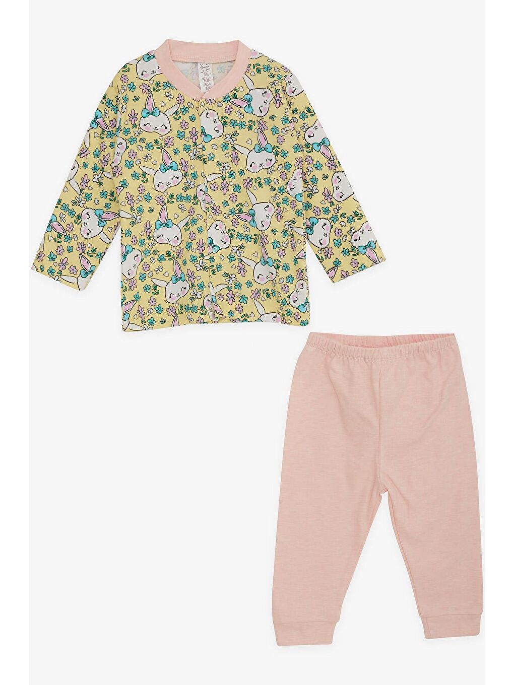 Kız Bebek Pijama Takımı Çiçek Desenli Tavşancık Baskılı Sarı (4 Ay-1 Yaş)