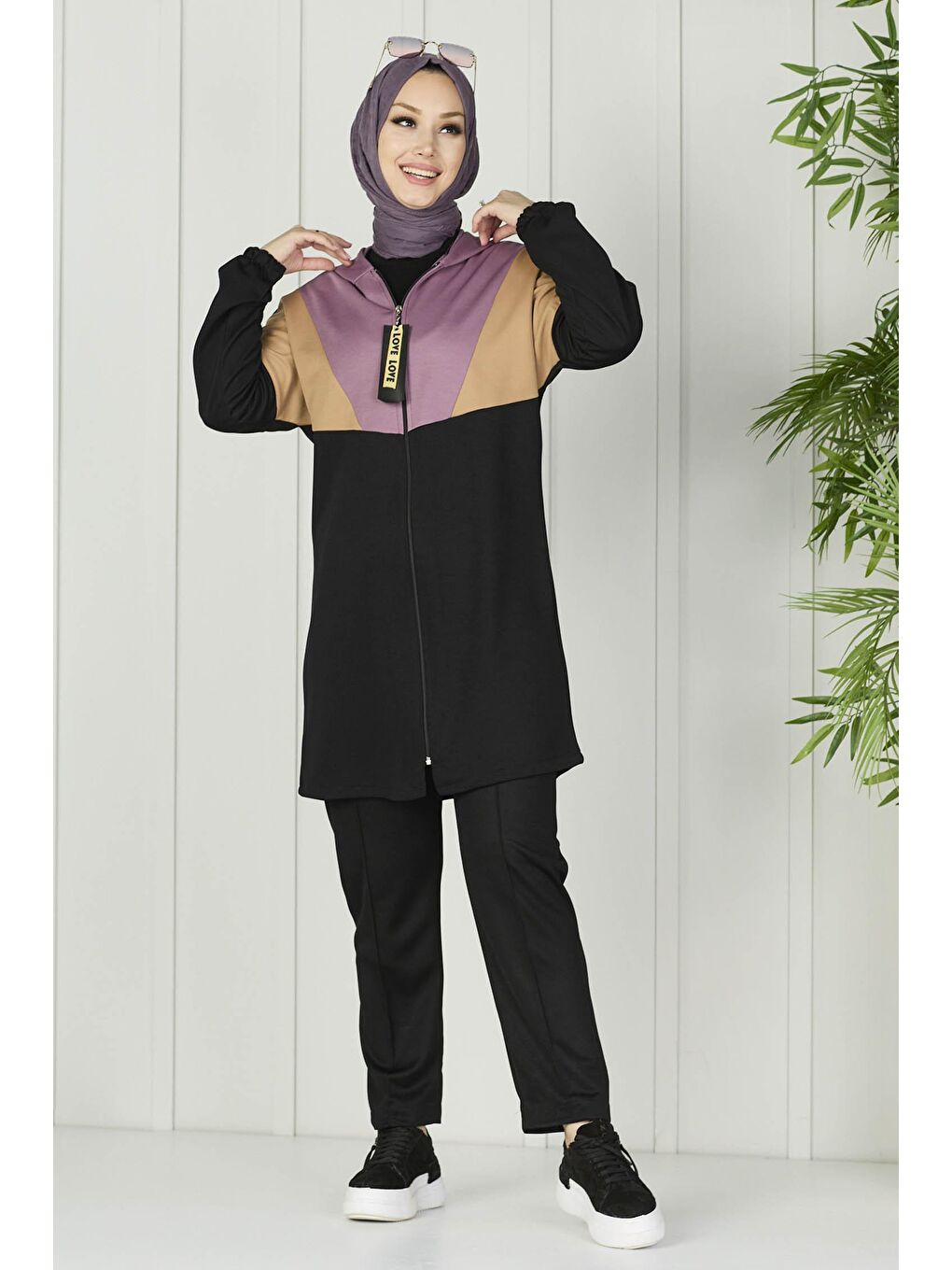 Kapüşonlu Yaka Kadın Lila Tunik Pantolon - 11060-1