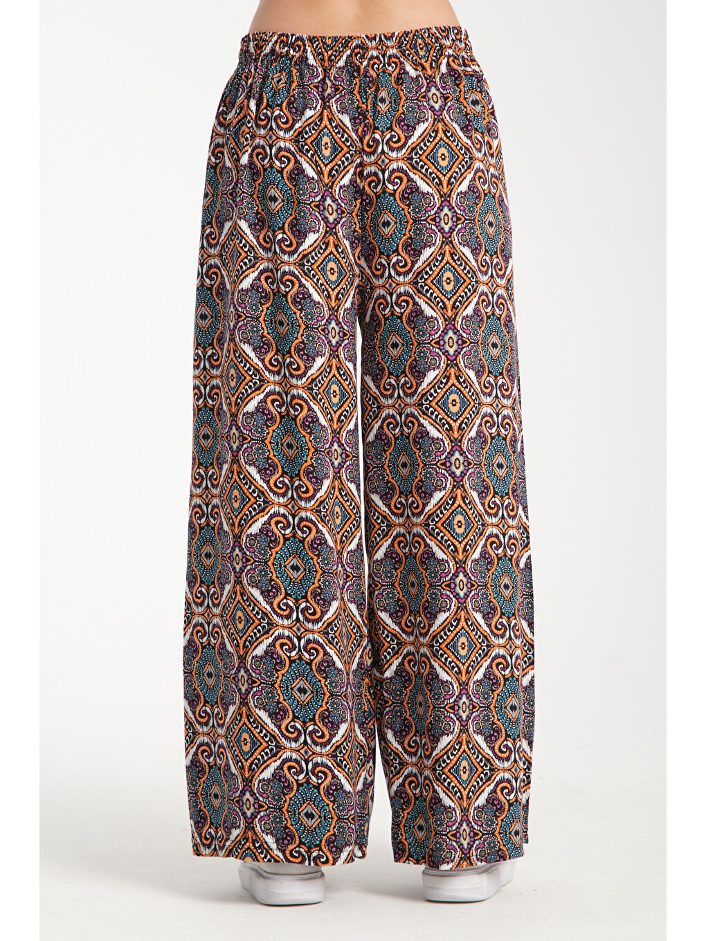 Turuncu Kadın Desenli Dökümlü Viskon Pantolon 1063-3