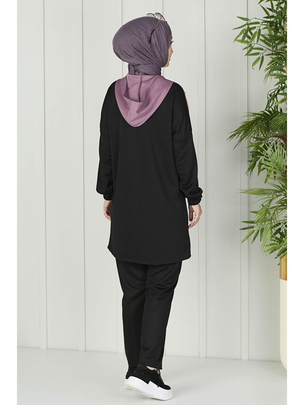Kapüşonlu Yaka Kadın Lila Tunik Pantolon - 11060-4