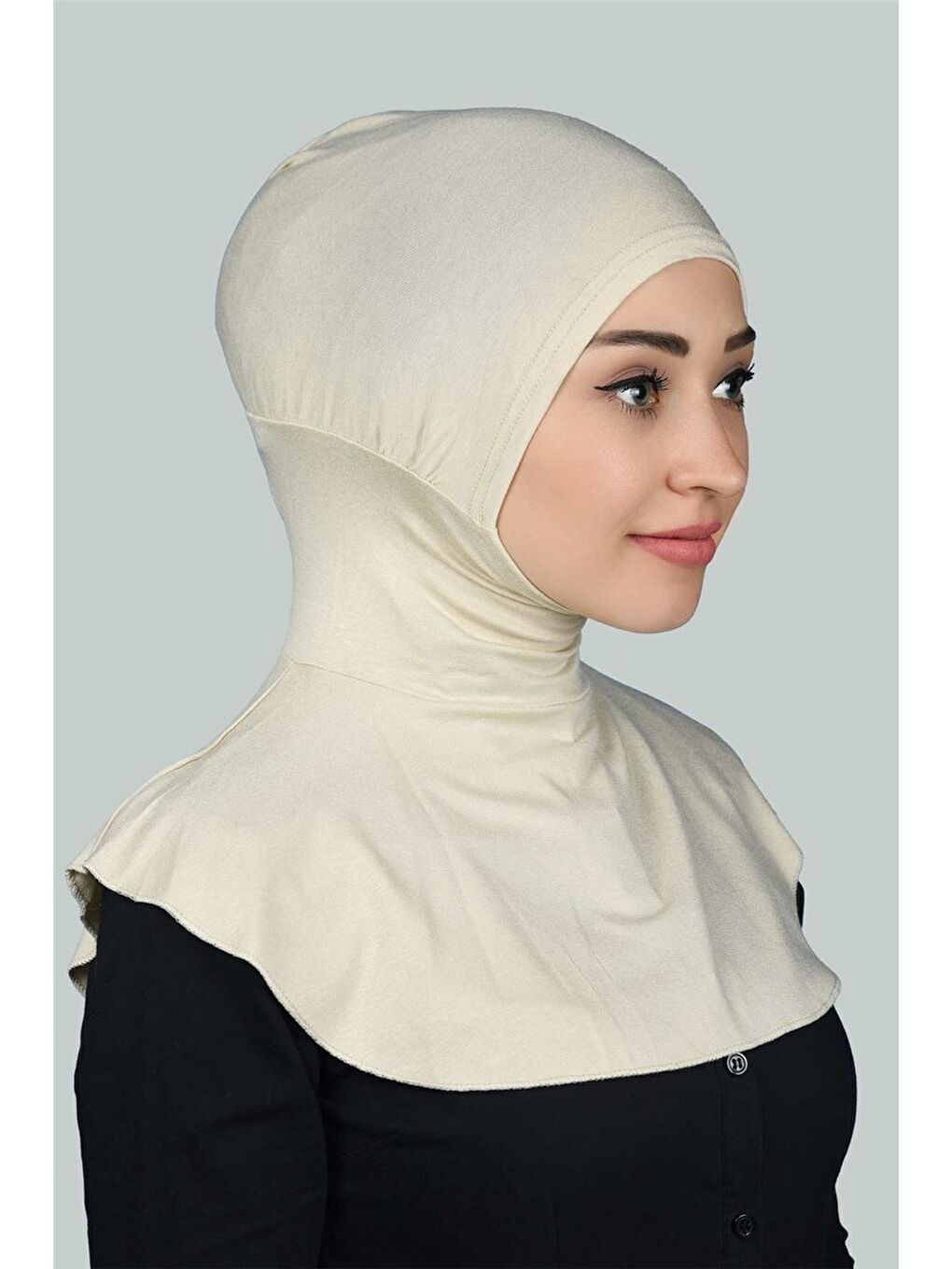 Ekru Kadın Tesettür Pratik Boyunluklu Hijab - Sporcu Bone-1