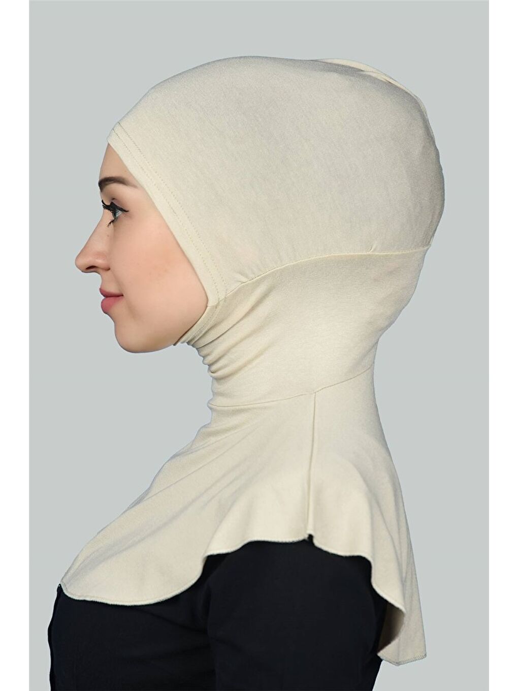 Ekru Kadın Tesettür Pratik Boyunluklu Hijab - Sporcu Bone-2