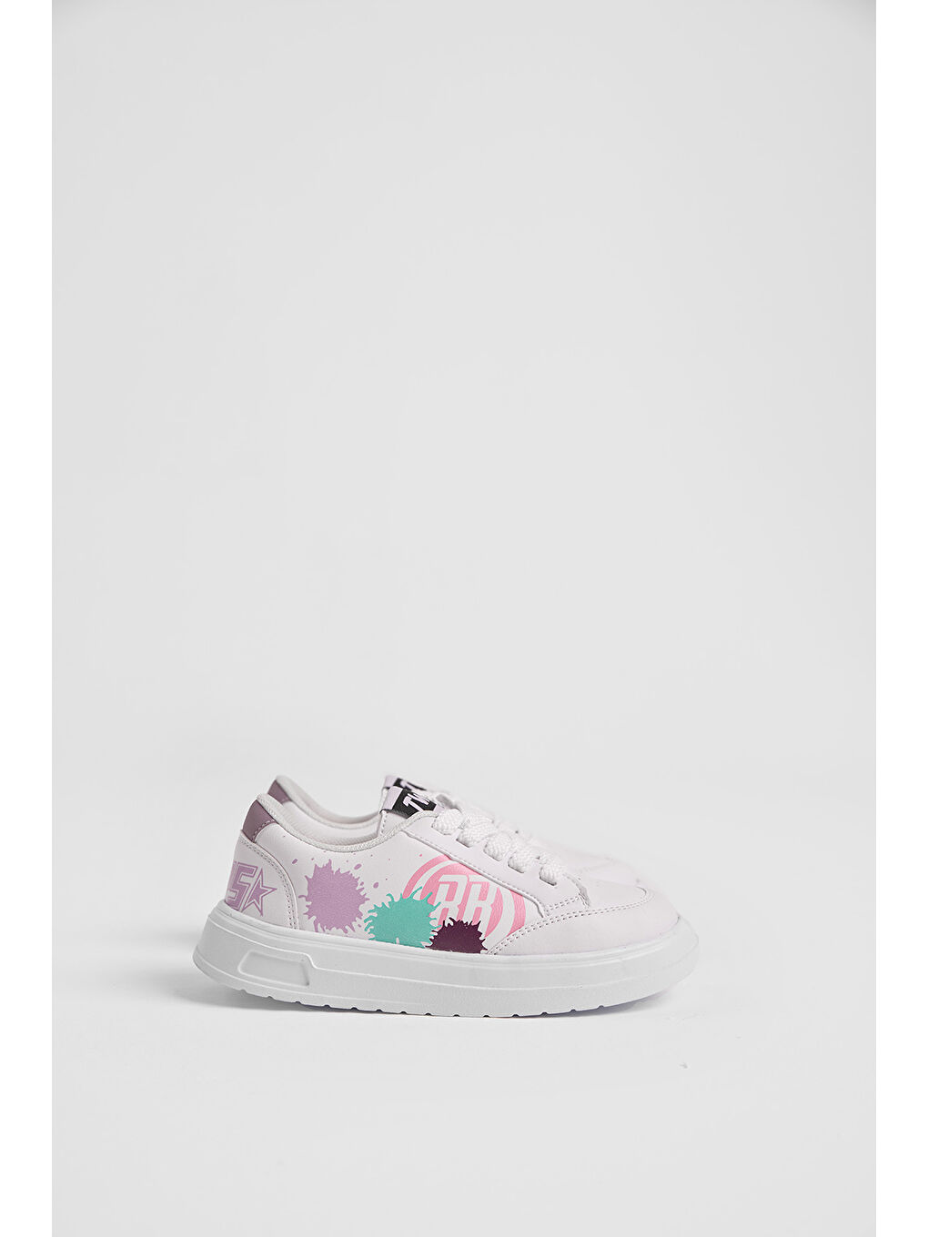 Çocuk Unisex Beyaz Turkuaz EVA Faylon Taban Desenli Bağcıklı ve Cırtlı Spor Ayakkabı-1