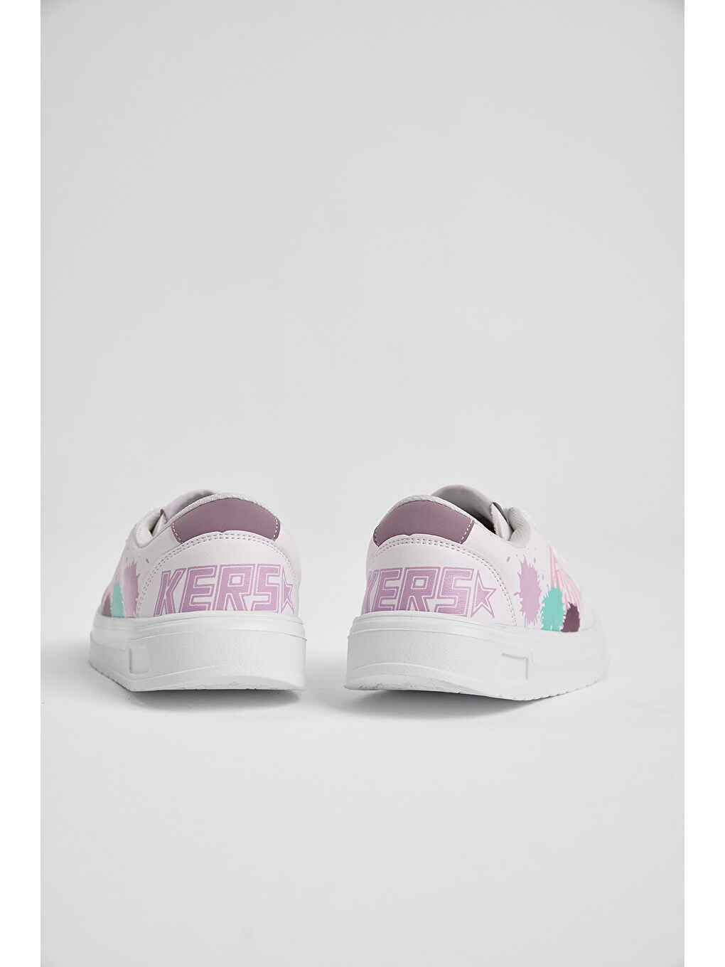 Çocuk Unisex Beyaz Turkuaz EVA Faylon Taban Desenli Bağcıklı ve Cırtlı Spor Ayakkabı-2